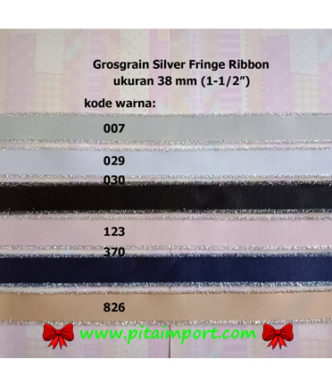 Grosgrain Silver Fringe Ribbon ukuran 3,8 cm (1-1/2″)